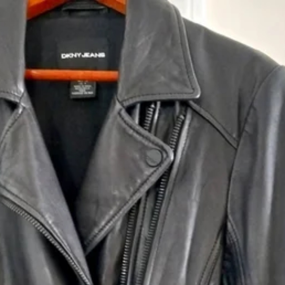 DKNY Jeans Leather Moto Jacket - Picture 7 of 7